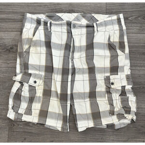 Levis Cargo Shorts Mens 42 Gray White Plaid‎ Check Classic Fit Pockets